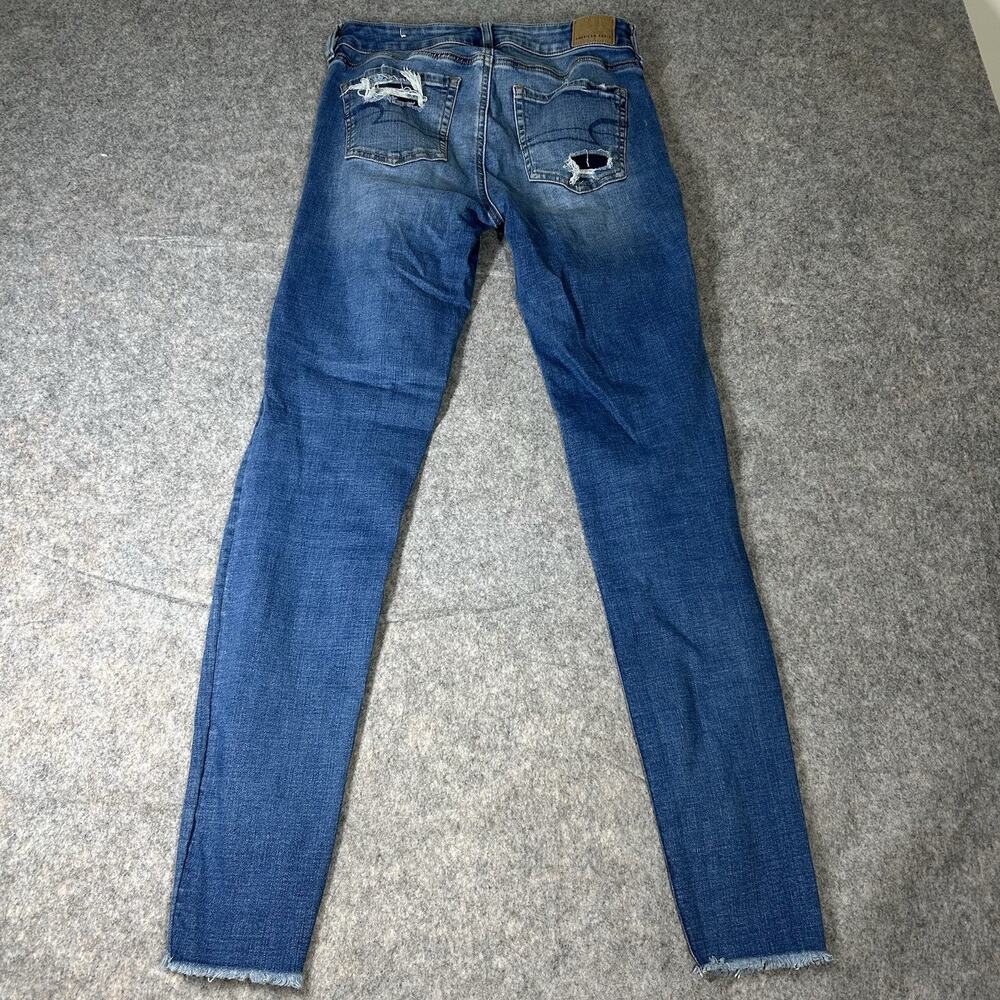 American Eagle Jeans Womens 6 X-long Distressed Raw Hem Blue Skinny Stretch - Picture 9 of 9